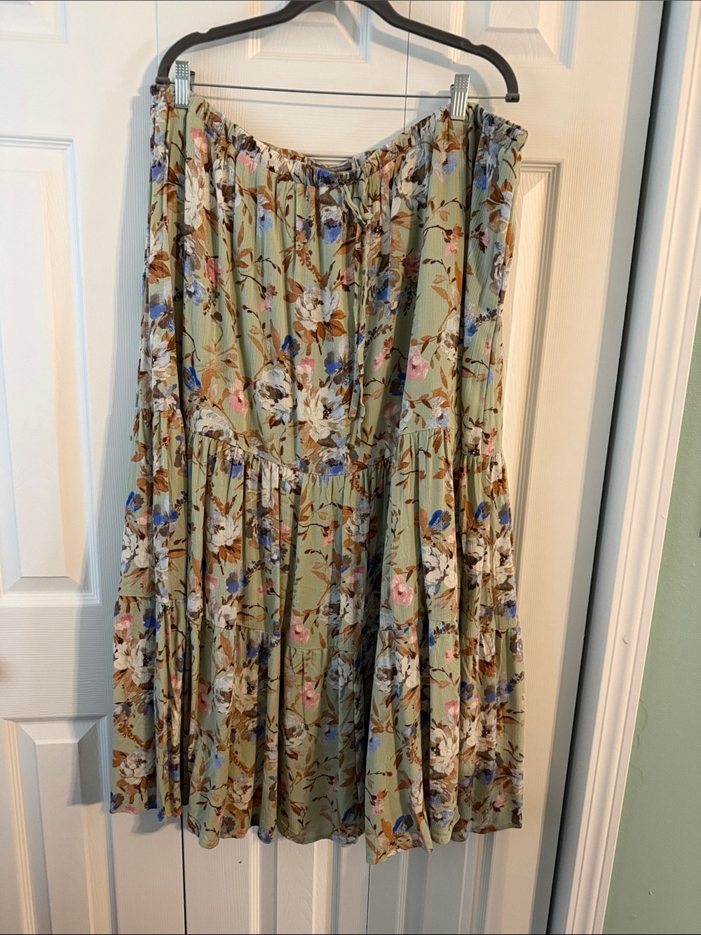 Maurices Sage Green Floral Maxi Skirt with Tiered Ruffles
